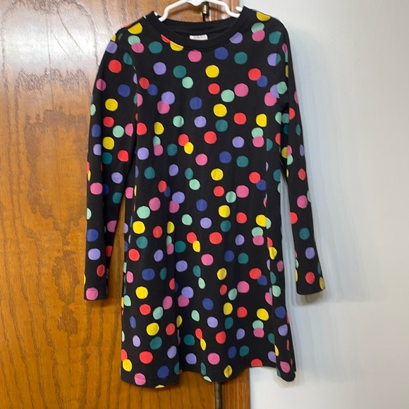 Hanna Andersson UEC Girls Size 8 Black Pink Polka Dot Skater Dress Celebration - Picture 2 of 11